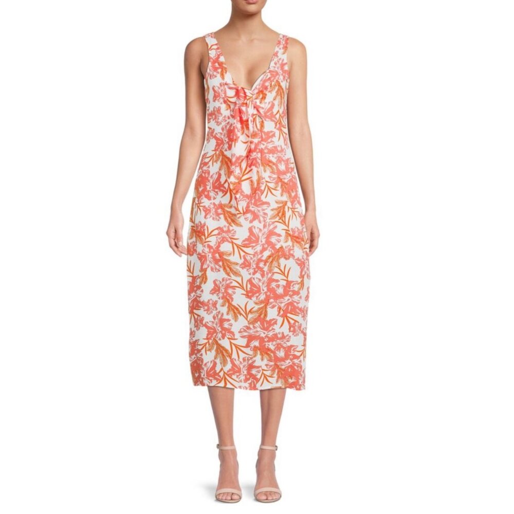 Sam Edelman Women's Floral Tie-Front Midi Dress Floral Print Orange White 12